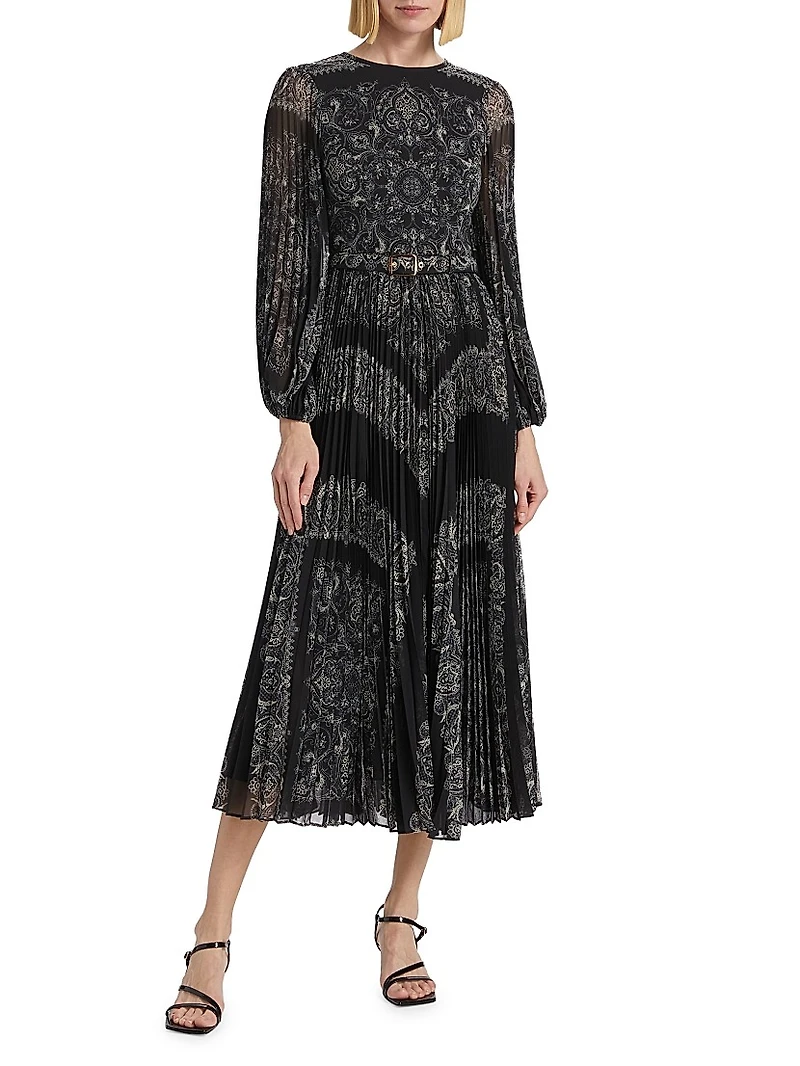 Sunray Paisley Belted Midi-Dress