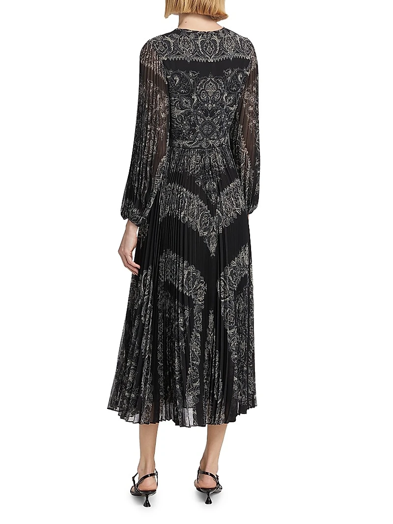 Sunray Paisley Belted Midi-Dress