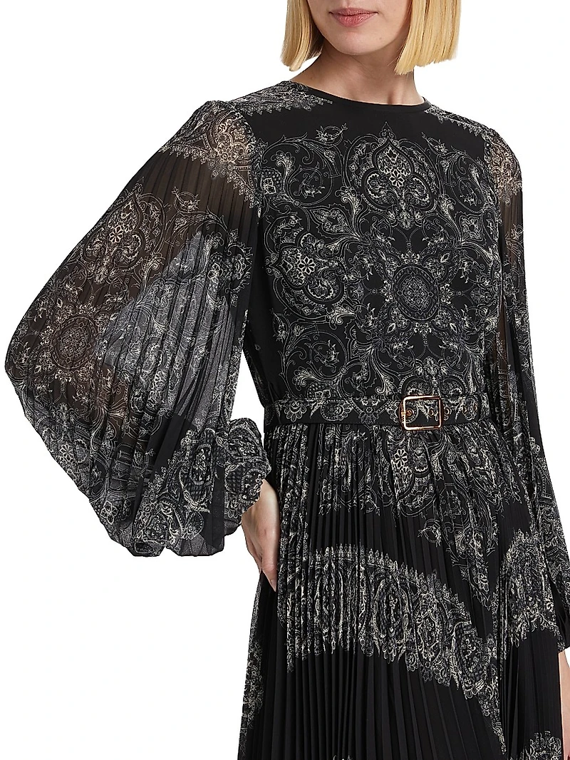 Sunray Paisley Belted Midi-Dress