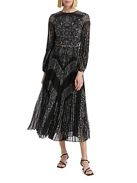 Sunray Paisley Belted Midi-Dress