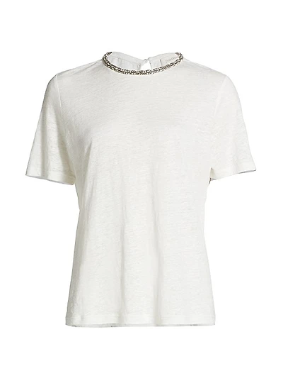Embellished Linen Short-Sleeve T-Shirt