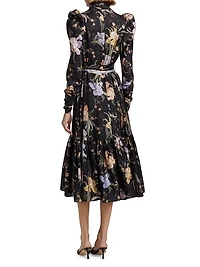 Eden Floral Silk Gathered Midi-Dress