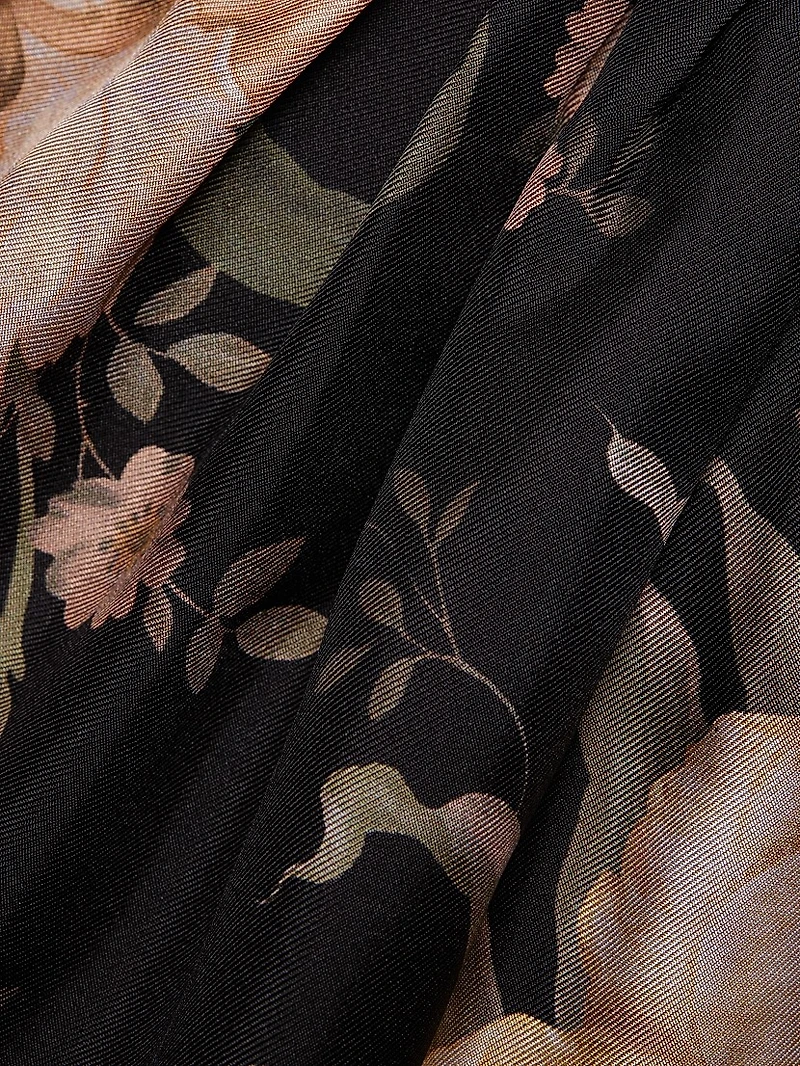 Eden Floral Silk Gathered Midi-Dress