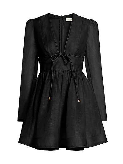 Eden Linen & Silk Plunging V-Neck Minidress