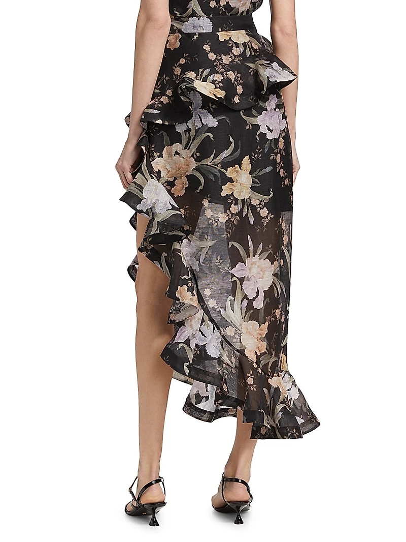 Eden Floral Linen & Silk Asymmetric Skirt