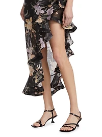 Eden Floral Linen & Silk Asymmetric Skirt