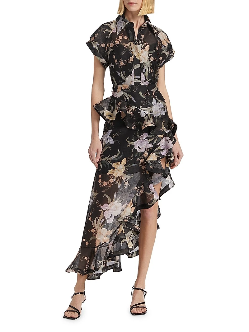 Eden Floral Linen & Silk Asymmetric Skirt