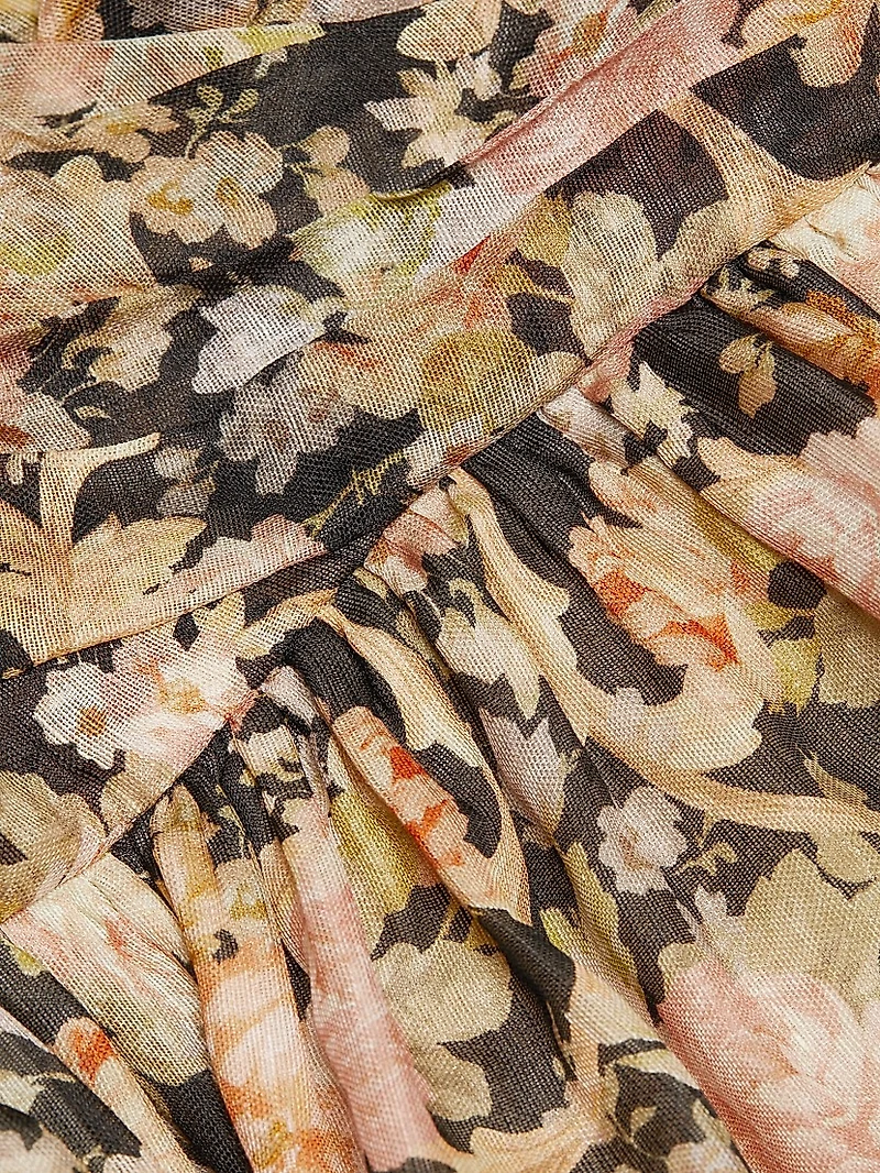 Floral Linen & Silk Long-Sleeve Minidress
