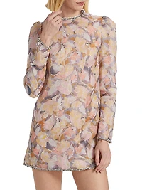 Embellished Floral Linen & Silk Minidress
