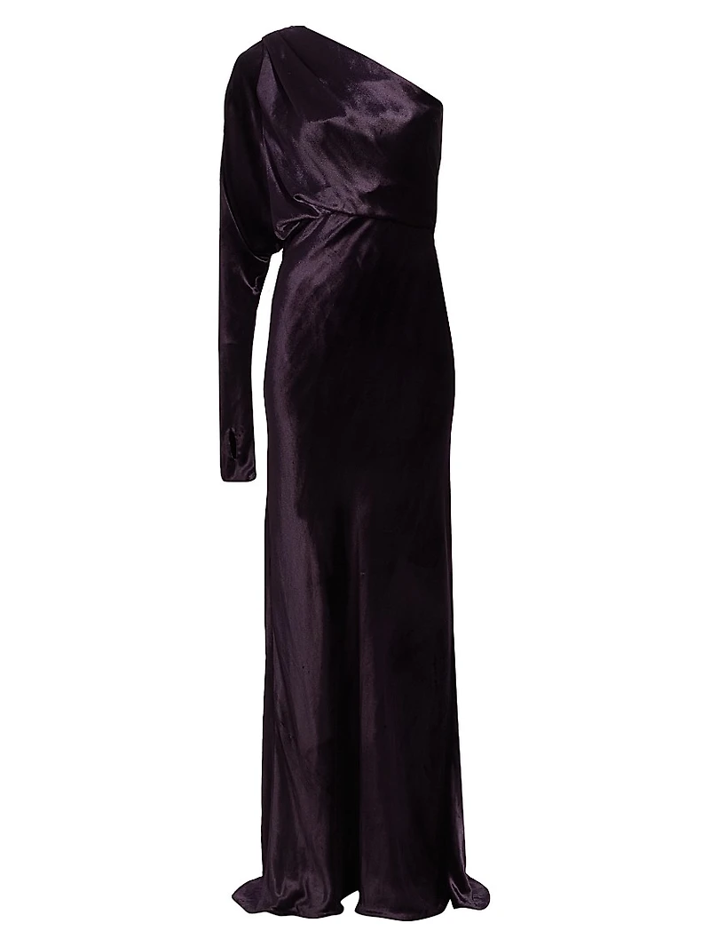 Asymmetric Velvet One-Shoulder Gown