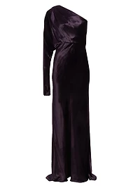 Asymmetric Velvet One-Shoulder Gown
