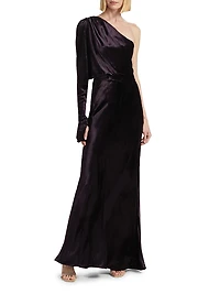 Asymmetric Velvet One-Shoulder Gown