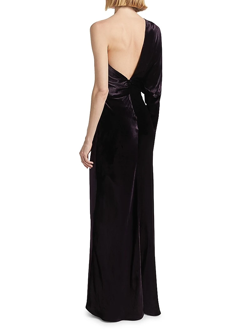Asymmetric Velvet One-Shoulder Gown