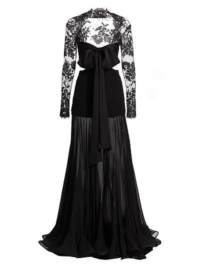Cut-Out Silk & Lace Gown