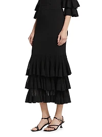 Story One Ruffled Knit Midi-Skirt