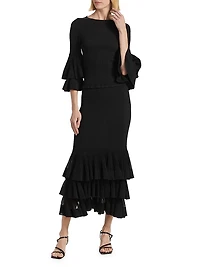 Story One Ruffled Knit Midi-Skirt
