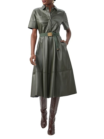 Misola Faux-Leather Short-Sleeve Midi-Dress