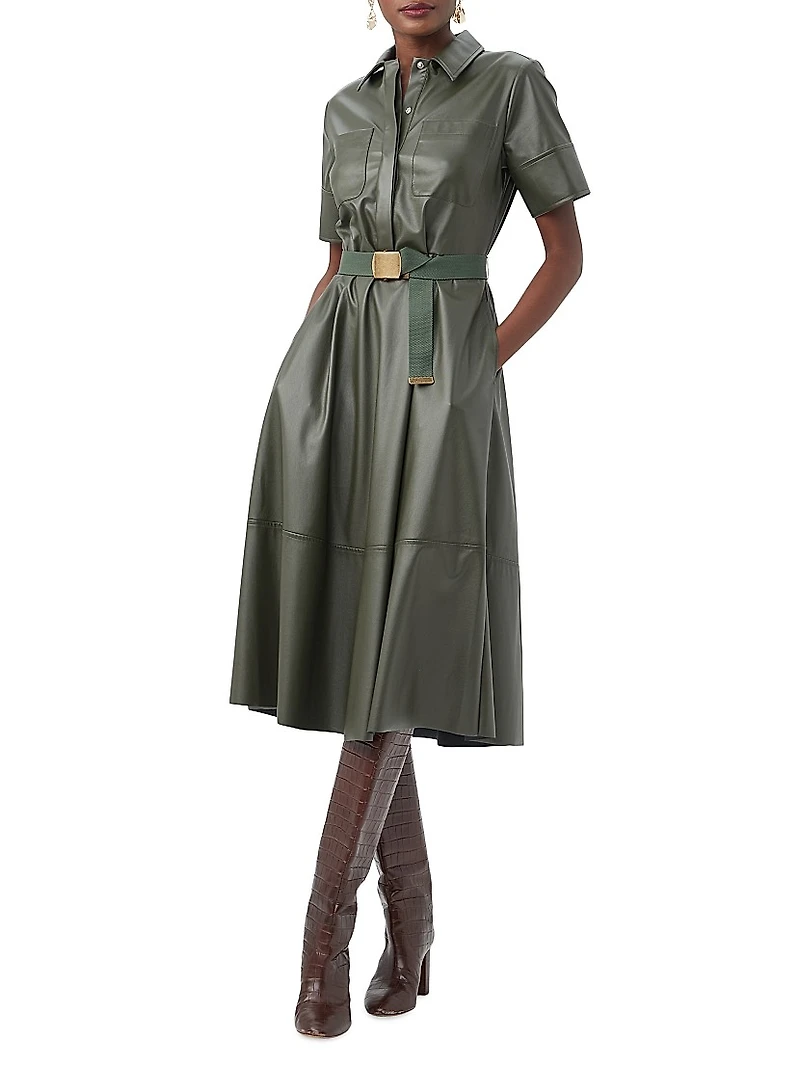 Misola Faux-Leather Short-Sleeve Midi-Dress