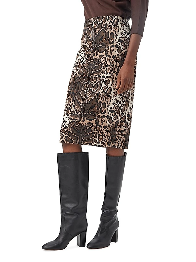 Osa Leopard Jacquard Midi-Skirt