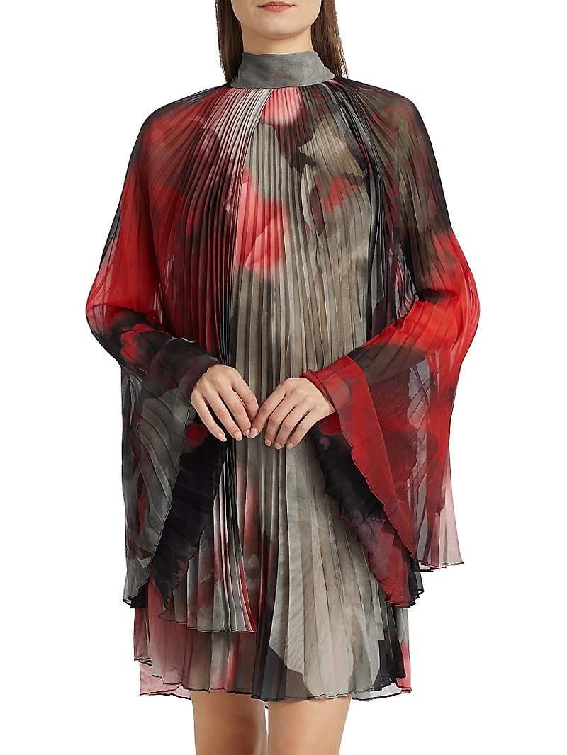 Floral Plissé Silk-Blend Dress