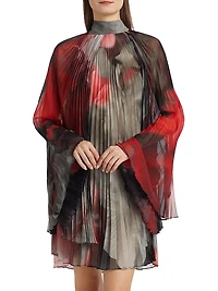 Floral Plissé Silk-Blend Dress