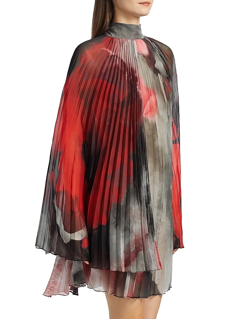 Floral Plissé Silk-Blend Dress