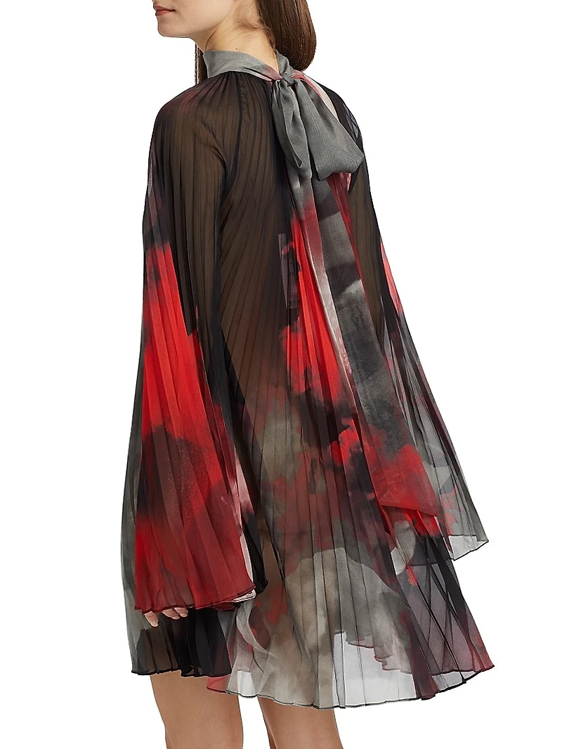 Floral Plissé Silk-Blend Dress