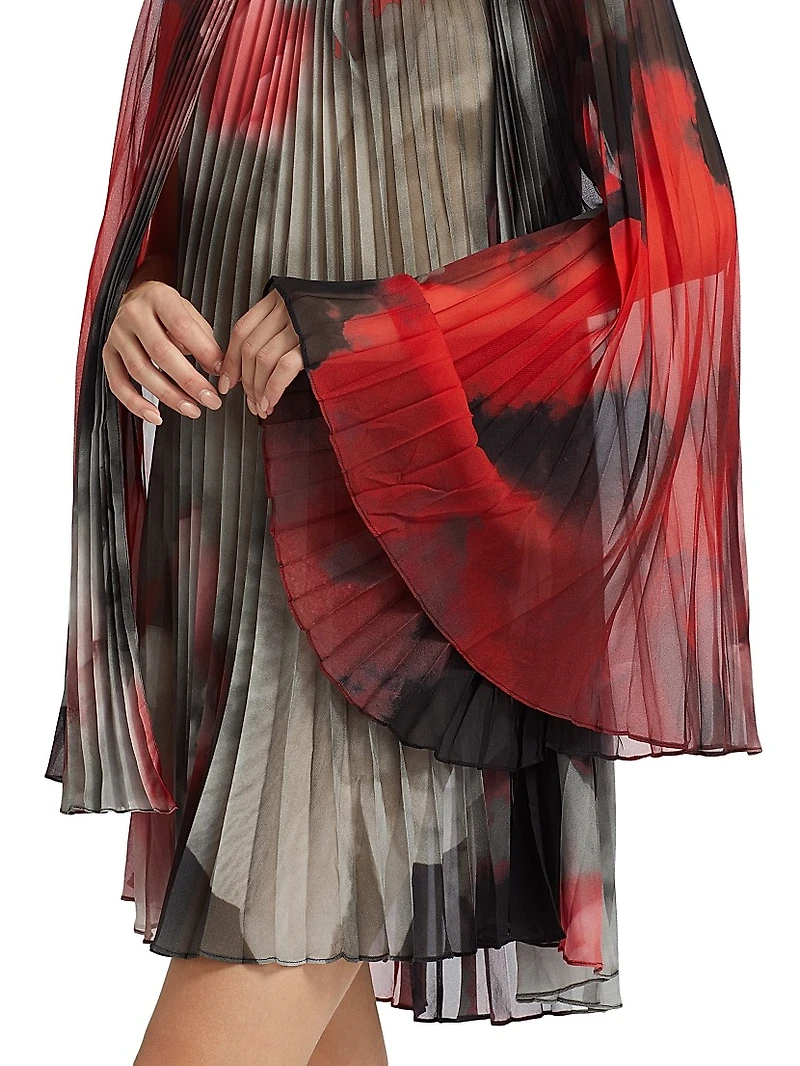 Floral Plissé Silk-Blend Dress