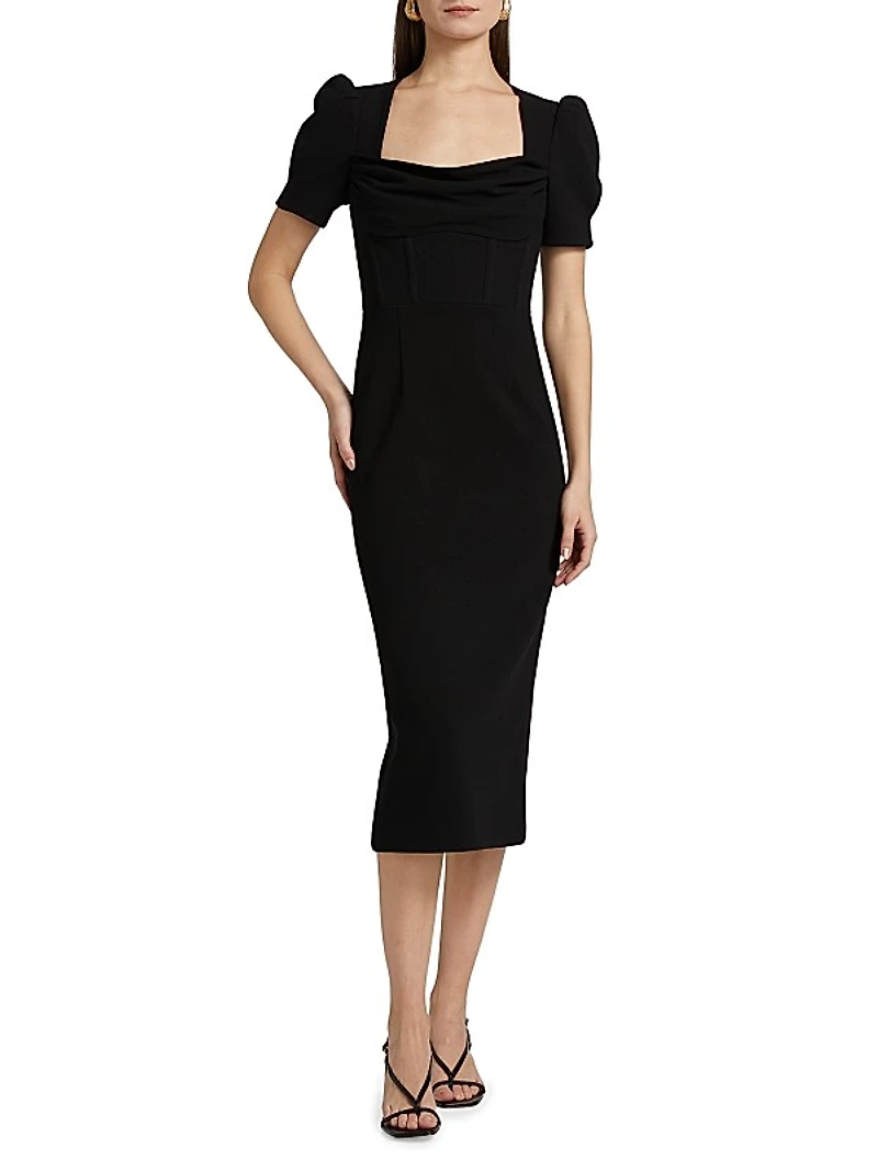 Elora Puff-Sleeve Midi-Dress