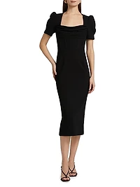 Elora Puff-Sleeve Midi-Dress