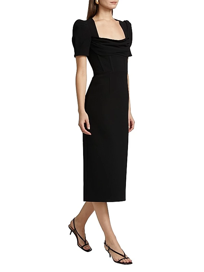 Elora Puff-Sleeve Midi-Dress