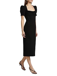 Elora Puff-Sleeve Midi-Dress