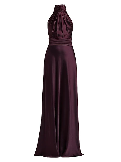 Satin Halter Pleated Gown