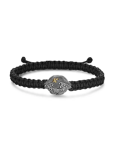 Waves Black Nylon Woven Station Bracelet