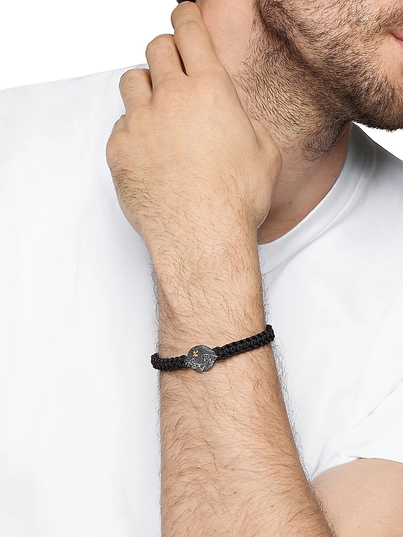 Waves Black Nylon Woven Station Bracelet
