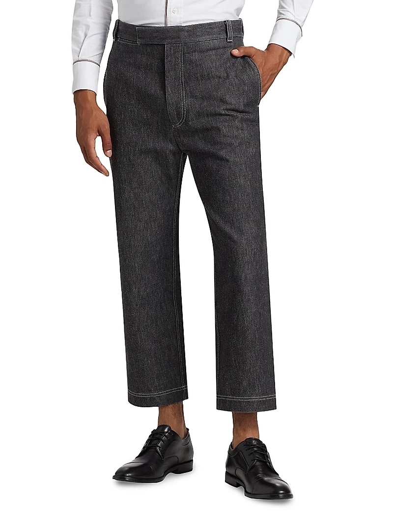 Denim Straight-Leg Ankle Pants