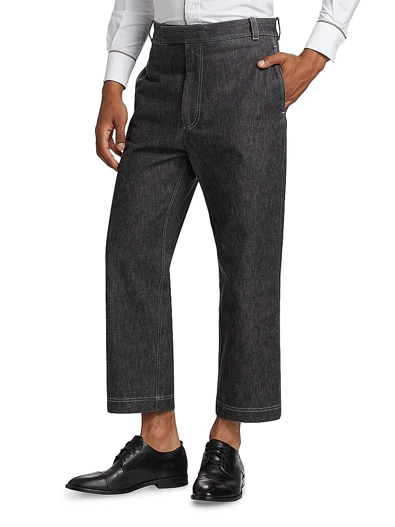 Denim Straight-Leg Ankle Pants