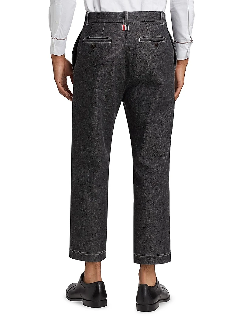 Denim Straight-Leg Ankle Pants