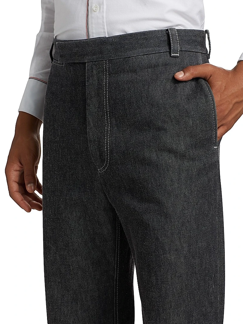 Denim Straight-Leg Ankle Pants
