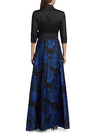 Jacquard Tie-Waist A-Line Gown
