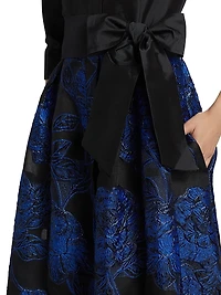 Jacquard Tie-Waist A-Line Gown