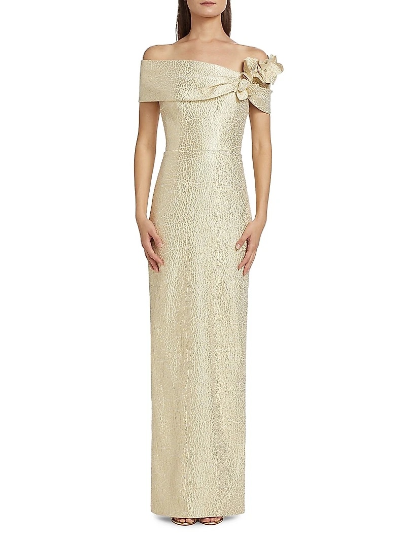 Off-the-Shoulder Jacquard Column Gown