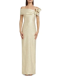 Off-the-Shoulder Jacquard Column Gown