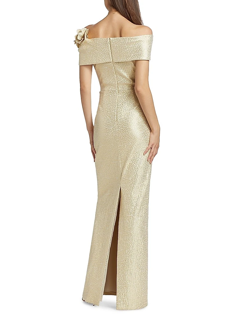 Off-the-Shoulder Jacquard Column Gown