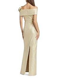 Off-the-Shoulder Jacquard Column Gown