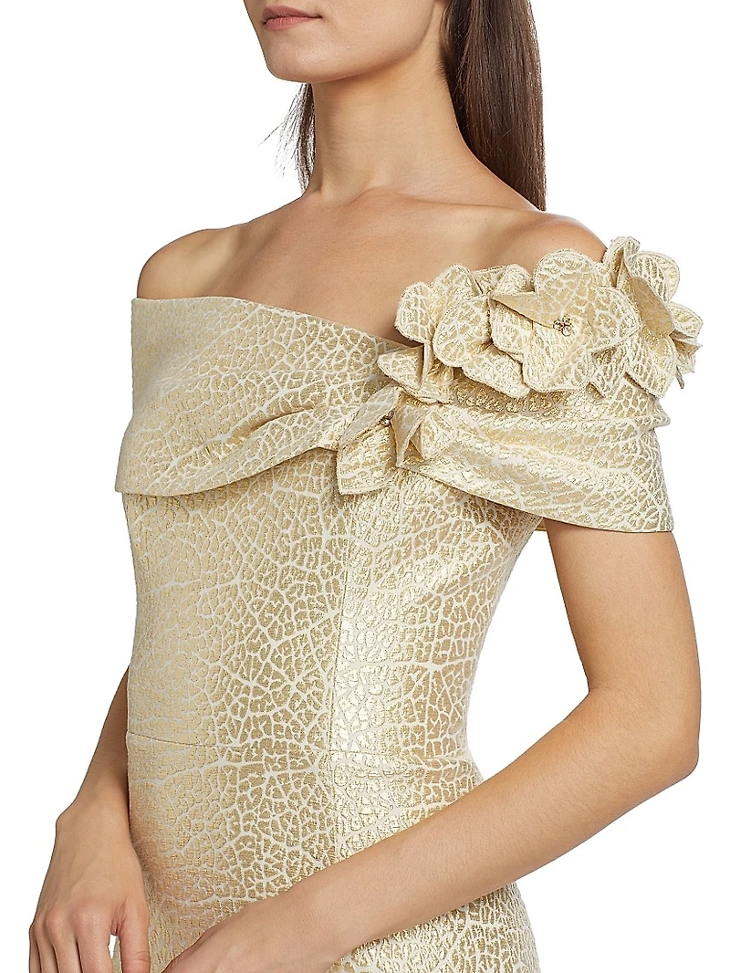 Off-the-Shoulder Jacquard Column Gown