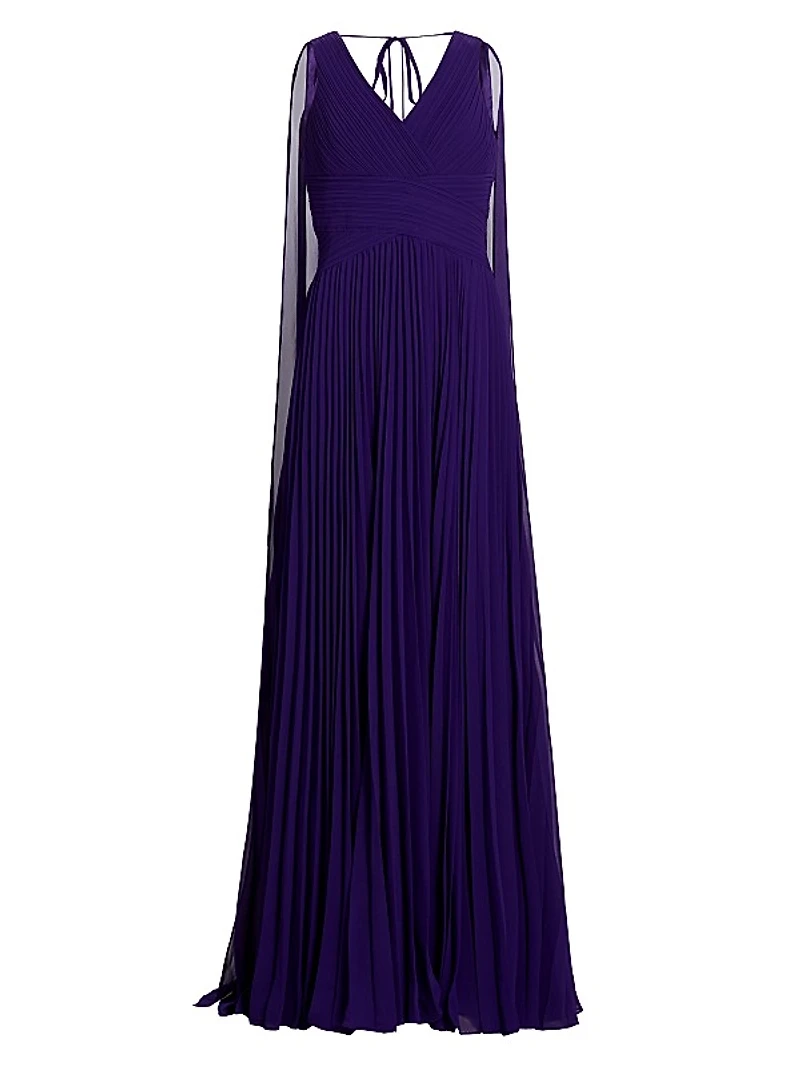 Pleated Chiffon Cape A-Line Gown