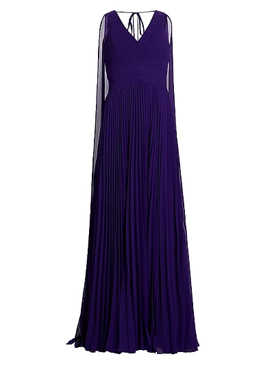 Pleated Chiffon Cape A-Line Gown