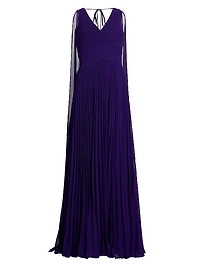 Pleated Chiffon Cape A-Line Gown