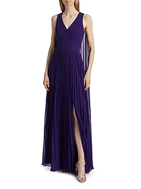 Pleated Chiffon Cape A-Line Gown